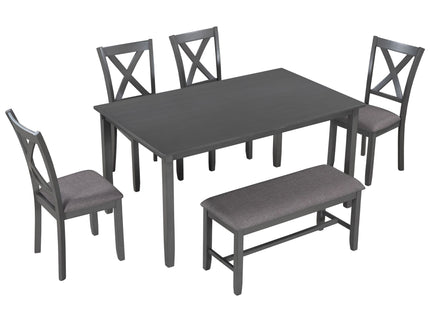 6 Piece Rectangular Dining Table Set With 4 Chairs And Bench