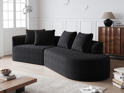 Upholstered Oversized Sectional Sofa, 4 Seater Extra Deep & Wide Curved Cloud Couch With 4 Throw Pillows For Living Room - Black