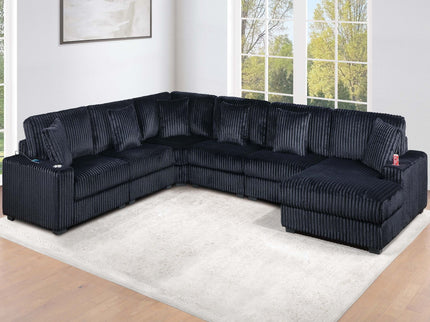 6 Piece Modular Sectional Sofa Set Upholstered Living Room Plush Couch With Cup Holders And USB Port - Black