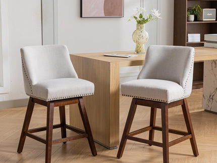 Counter Height Swivel Barstools, 26'' H Seat Height Upholstered Bar Stools (Set of 2), Fabric