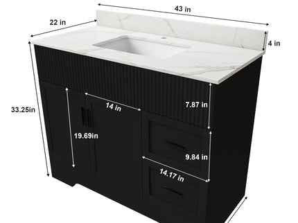 Bathroom Vanity Set, Fluted Cabinet, Soft Close Doors, Single Faucet Hole, Sink Included - Black