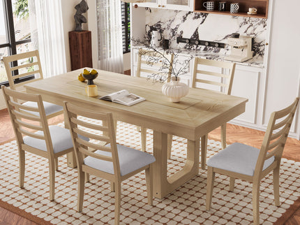 Extendable Dining Set, Farmhouse Extendable Table With Upholstered Chairs