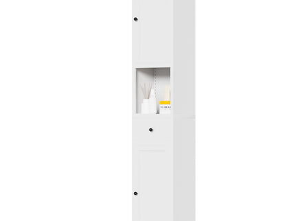 Tall Bathroom Storage Cabinet, 5-Tier Narrow With 2 Doors & Adjustable Shelves, Freestanding - White