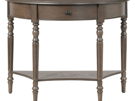 Half Moon Console Table With Drawer & Shelf For Living Room - Walnut