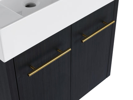 Modern Wall Mounted Bathroom Vanity With Resin Sink And Storage Rack