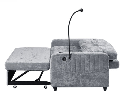 Modern Loveseat Pull Out Sofa Bed With Adjustable Backrest, Two Cup Holders, A Phone Holder, Three Charging Ports And Side Storage Pockets For Living Room