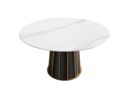 53.15" Modern Artificial Stone Round Panel Metal Iron Base Dining Table, Can Accommodate 6 People, (Not Including Chairs) - White / Black