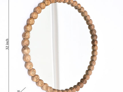 Decorative Round Hanging Wall Mirror With Bead Design Frame - Natural