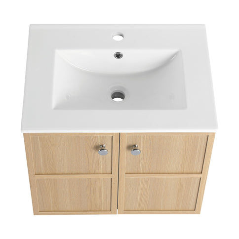 Wall Mounted Bathroom Vanity With Ceramic Sink And 2 Soft Closing Doors