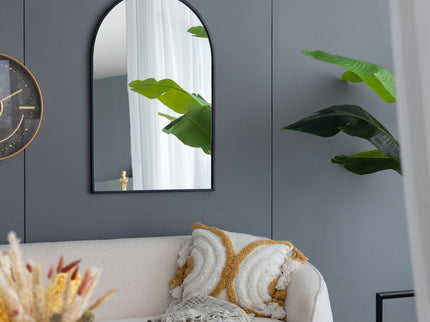 Arched Mirror With Metal Frame, Wall Mirror For Living Room Bedroom Entryway