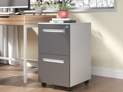 2-Drawer Mobile File Cabinet With Lock,On 360° Wheels, Holds A4/Letter/Legal Files - White