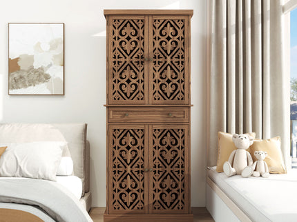 4 Door Cabinet With 1 Drawer, With 4 Adjustable Inner Shelves, Storage Cabinet