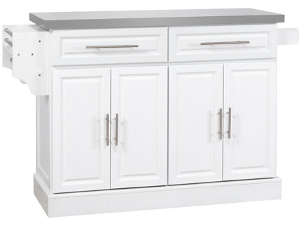 Homcom - Rolling Kitchen Island With Storage, Portable Kitchen Cart With Stainless Steel Top, 2 Drawers, Spice, Knife And Towel Rack And Cabinets