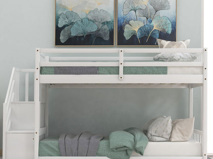 Twin Over Twin Floor Bunk Bed, Ladder With Storage