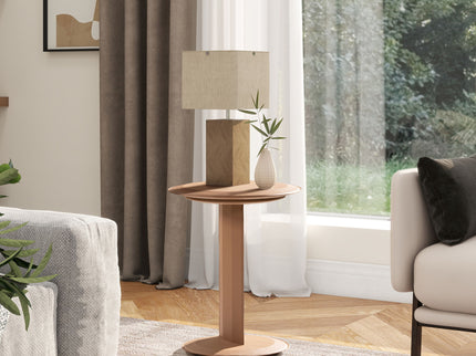 Mode - Leatherette Round C-Shaped Sofa Side Table - Saddle Brown