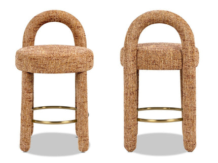 Penny - Round Arched Fully Upholstered Counter Stool (Set of 2) - Orange