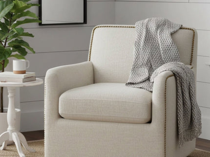 Tolland - Swivel Accent Chair With Antique Brass Nailhead Trim - Beige