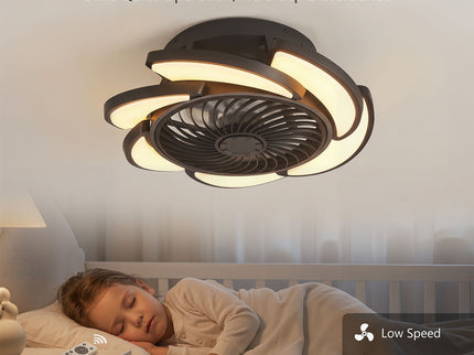 Bladeless Ceiling Fan With Remote Control, 6 Speeds Dimmable Light, Enclosed Low Profile For Living Room - Black