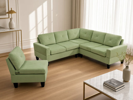 Modular L - Shaped Sectional Sofa, 6 Seater, 4 Piece Couch With Chaise - Green