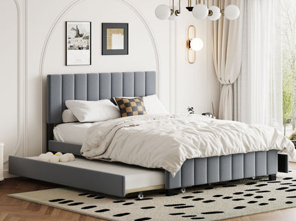 Platform UpholsteredBed With 2 Drawers And Twin Long Trundle