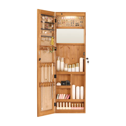 Jewelry Armoire Organizer With Full Length Mirror, Wall Mounted Lockable Cabinet With LED Light
