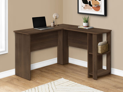 Computer Desk, Home Office, Corner, Storage Shelves, L Shape, Laptop, Contemporary & Modern - Walnut