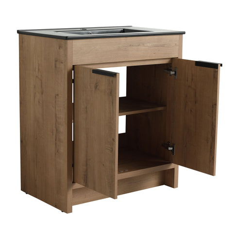 30" Freestanding Bathroom Cabinet With Basin & 2 Soft Close Doors - Imitative Oak
