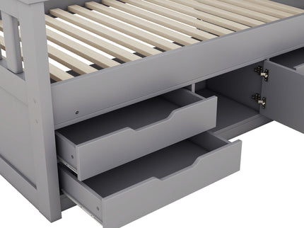 Captain Platform Bed Frame With Storage Bookcases, Shelves, And 4 Drawers