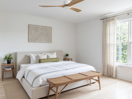 42" Ceiling Fan With No Light, Reversible DC Motor, 2 Downrods (12.5Cm / 25Cm) For Bedroom & Living Room - White