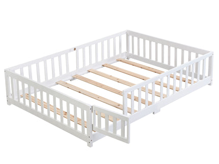 Solid Wood Floor Bed With Door And Fence For Children