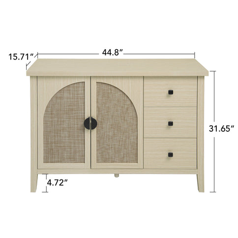 Rattan 2 Door 3 Drawer Cabinet, Suitable For Bedroom - Natural