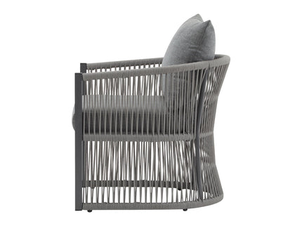 Modern Curved Aluminum Lounge Chair With Stylish Rope Weave Design And Cushioned Comfort For Outdoor