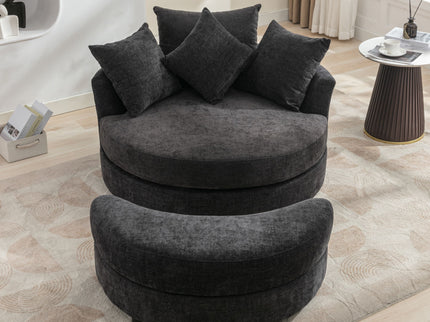 360° Swivel Accent Barrel Chair With Storage Ottoman & 4 Pillows, Modern Leisure Chair Round Accent For Living Room