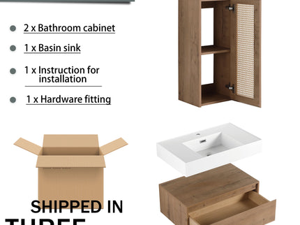 Modern Imitative Wall Mounted Bathroom Vanity With Resin Sink And Side Cabinet