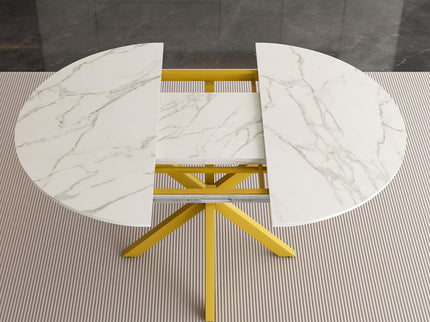 Round Dining Table With Extendable Blades, X Base