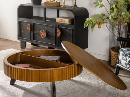 Round Retro Coffee With Solid Wood Legs