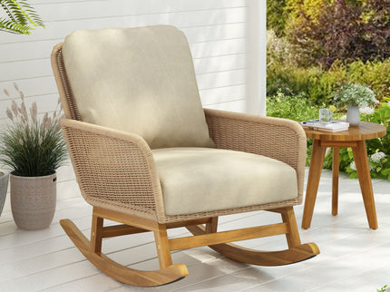 Contemporary Minimalist Wicker Rocking Chair With Soft Cushions