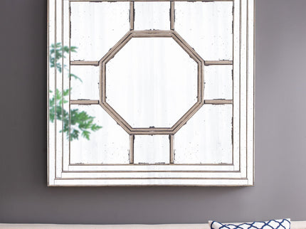 Antique Style Decorative Square Wall Mirror With Mirrored Frame, Wall Decor For Living Room Entryway, Console Lean Against Wall - Silver