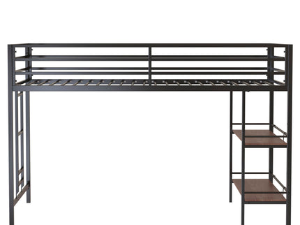 Adam - Twin Loft Bunk Bed With Cinnamon Wood Shelf - Black