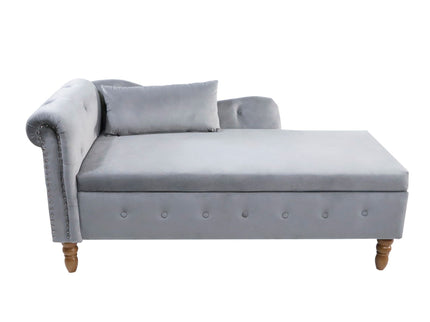 Chaise Lounge Indoor, Lounge Chair For Bedroom With Storage & Pillow, Modern Upholstered Rolled Arm Chase Lounge For Sleeping With Nailhead Trim For Living Room Bedroom Office