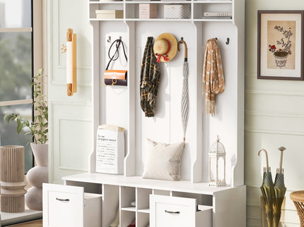 5 In 1 Entryway Bench With Coat Rack, 7 Sturdy Hooks, 2 Spacious Drawers And Adjustable Shelves