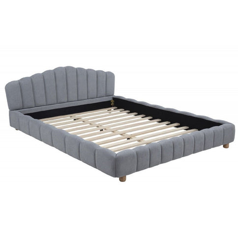 Queen Upholstered Platform Bed, Low Profile Frame - Light Blue