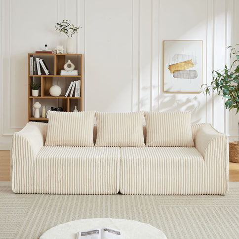 Minimalist 3 Seater Sofa With Curved Lines And Gently Sloped Backrest