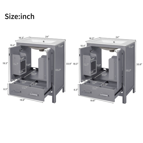 Bathroom Vanity With Integrated Undermount Ceramic Sink, 2 Doors And 1 Drawer, Soft Close Hinges