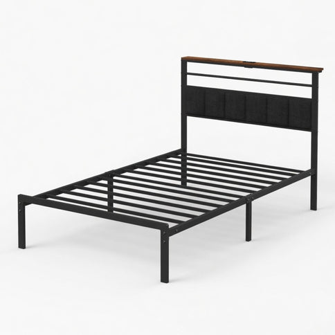 Platform Bed Frame With Charging Station & Headboard Storage