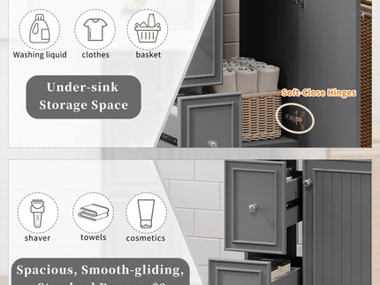 Transitional Style Bathroom Vanity Cabinet With Ceramic Sink