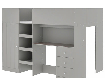 Loft Bed With Built In Wardrobe, Desk, Shelves, And Drawers