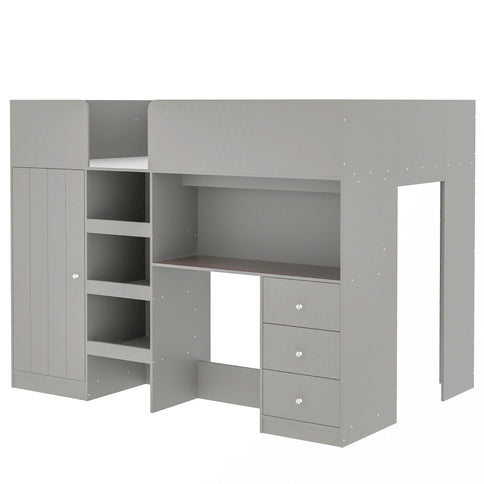 Loft Bed With Built In Wardrobe, Desk, Shelves, And Drawers