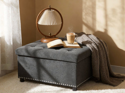 Square Tufted Storage Ottoman With Nailhead Trim