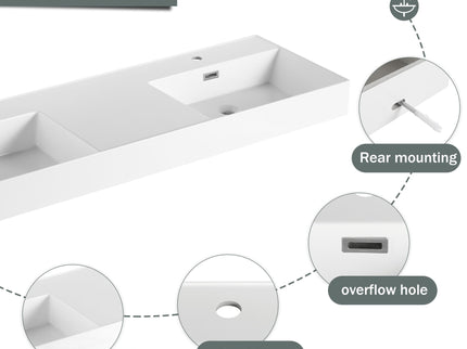 Contemporary Wall Mounted Bathroom Vanity With Dual Resin Sink And Soft Close Drawer